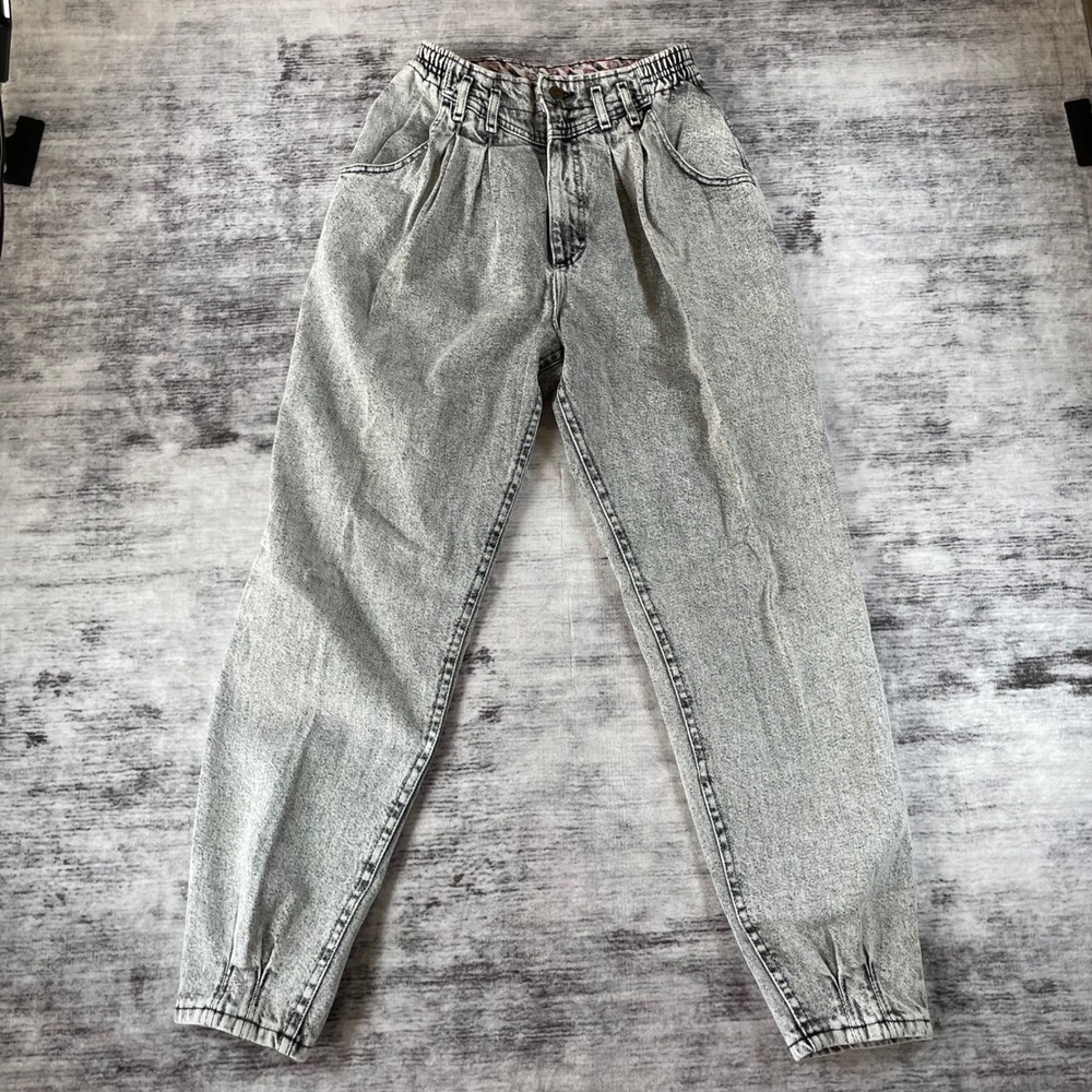 Vintage Lee Acid Wash High Waisted Mom Jeans Grey Pleated Tapered Size 10 M USA
